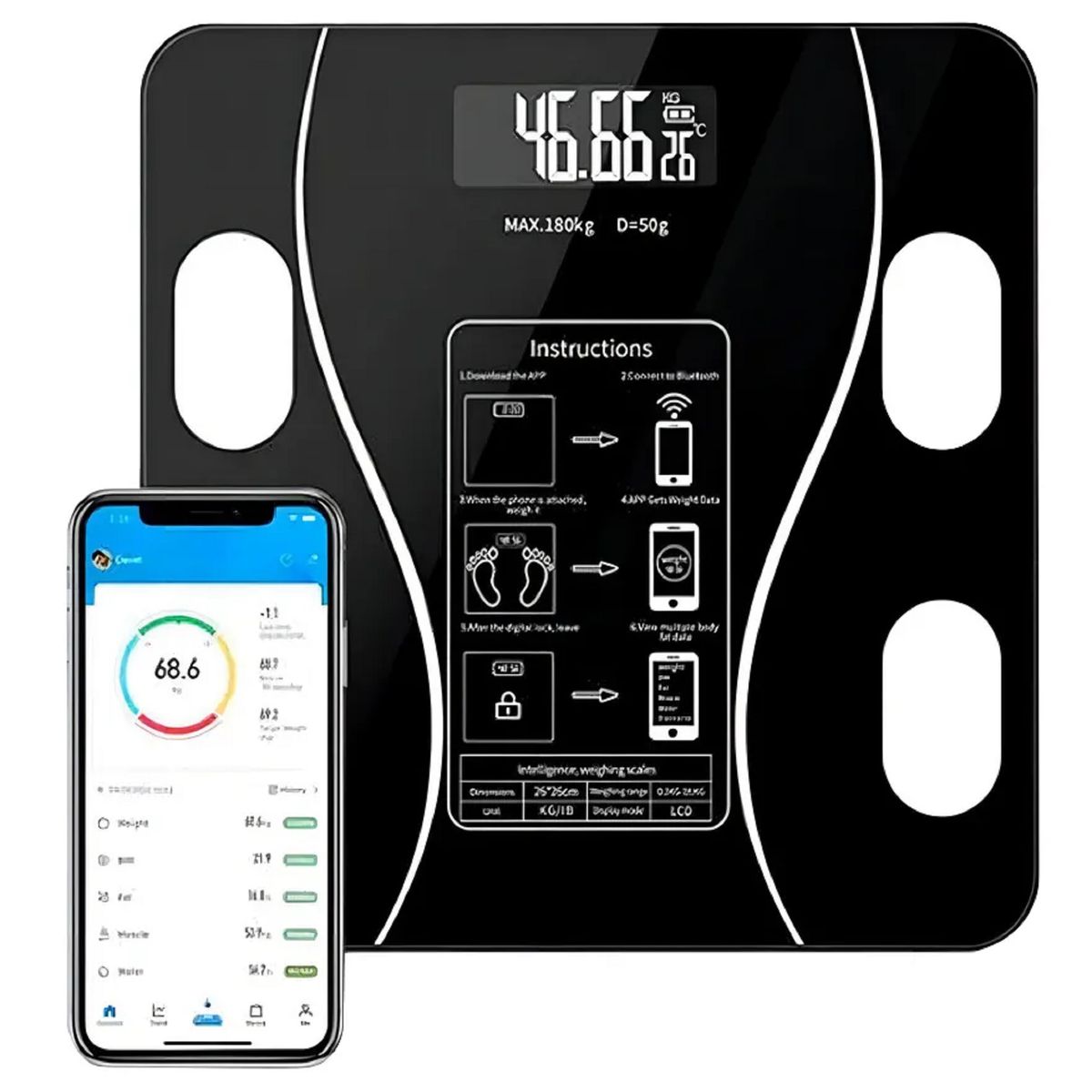 GENERICO - Pesa Digital De Baño Inteligente Bluetooth App