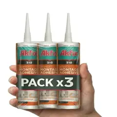 AKFIX - Pack 3 Adhesivo De Montaje 310 Multiuso Madera Yeso