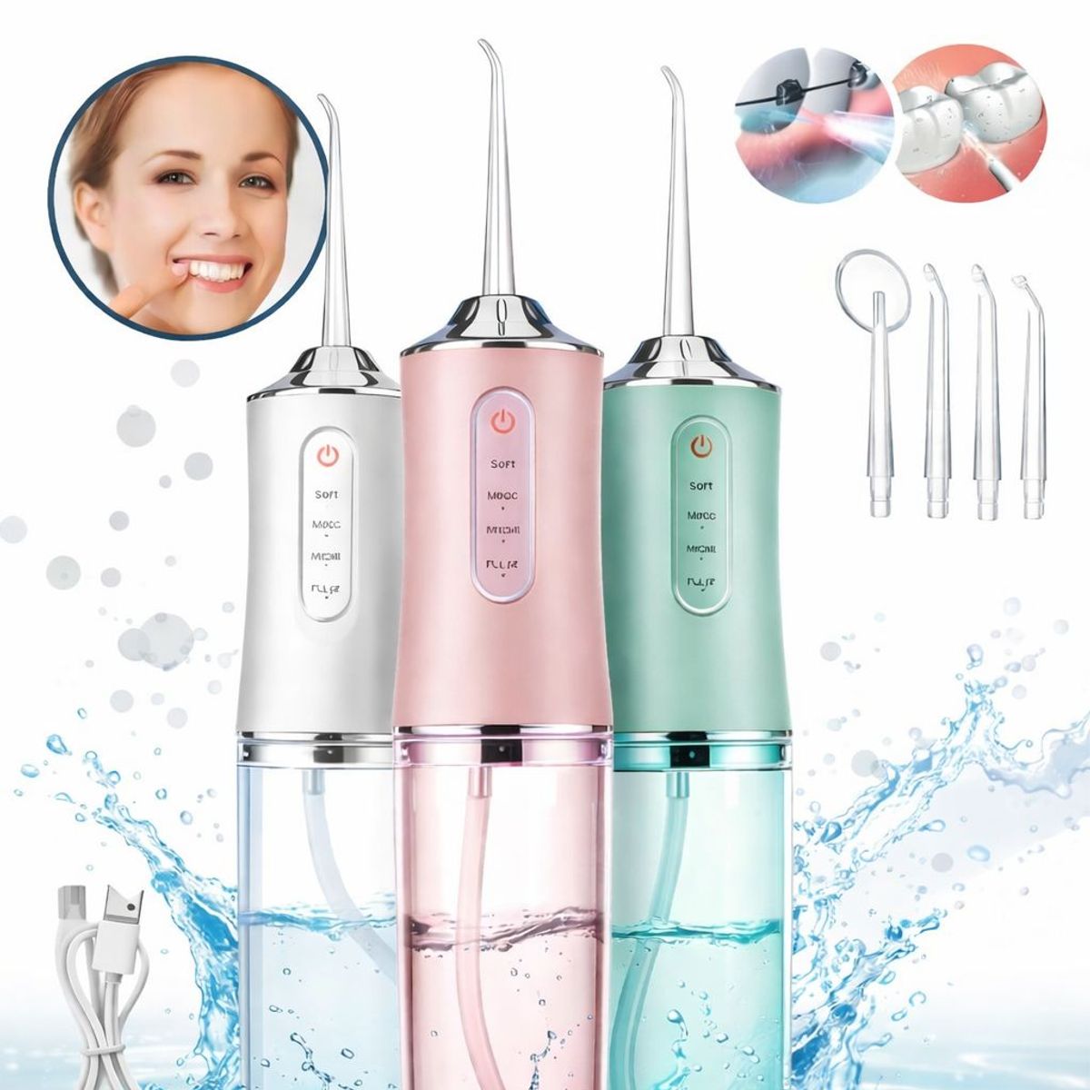 GENERICO - Irrigador Oral Electrico Portatil Chorro Agua Limpieza Bucal Encias Dientes Recargable USB