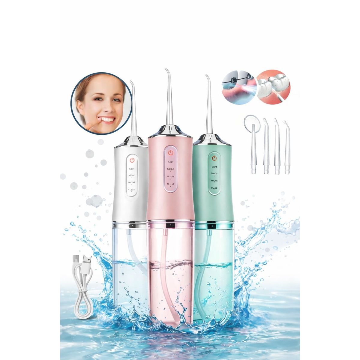 GENERICO - Irrigador Oral Electrico Portatil Chorro Agua Limpieza Bucal Encias Dientes Recargable USB