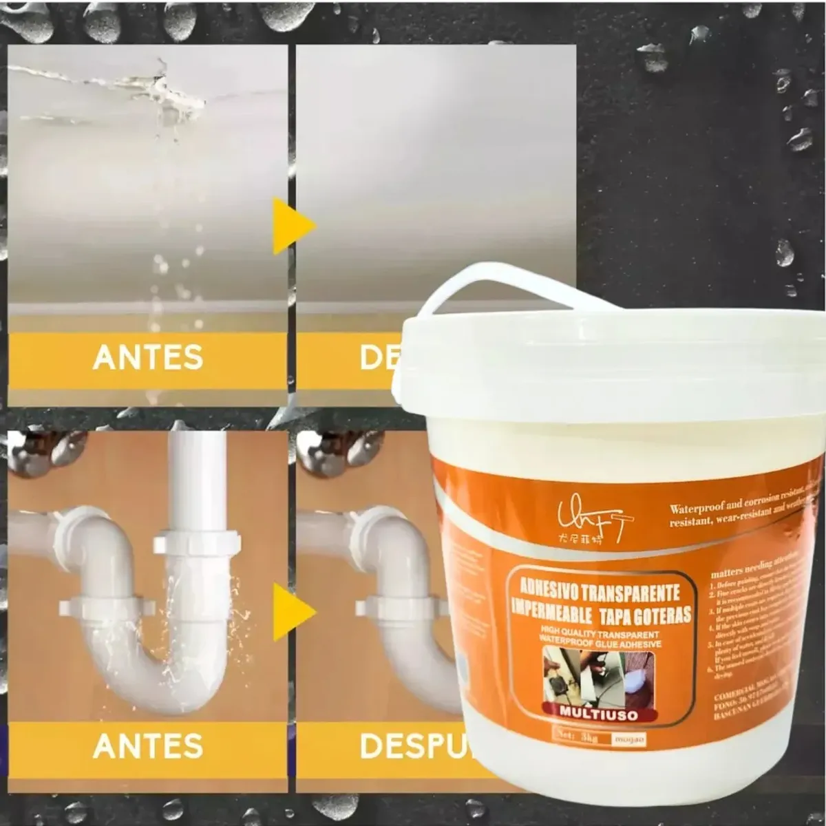 GENERICO - Sellador Adhesivo Impermeable Transparente Tapa Gotera 3L
