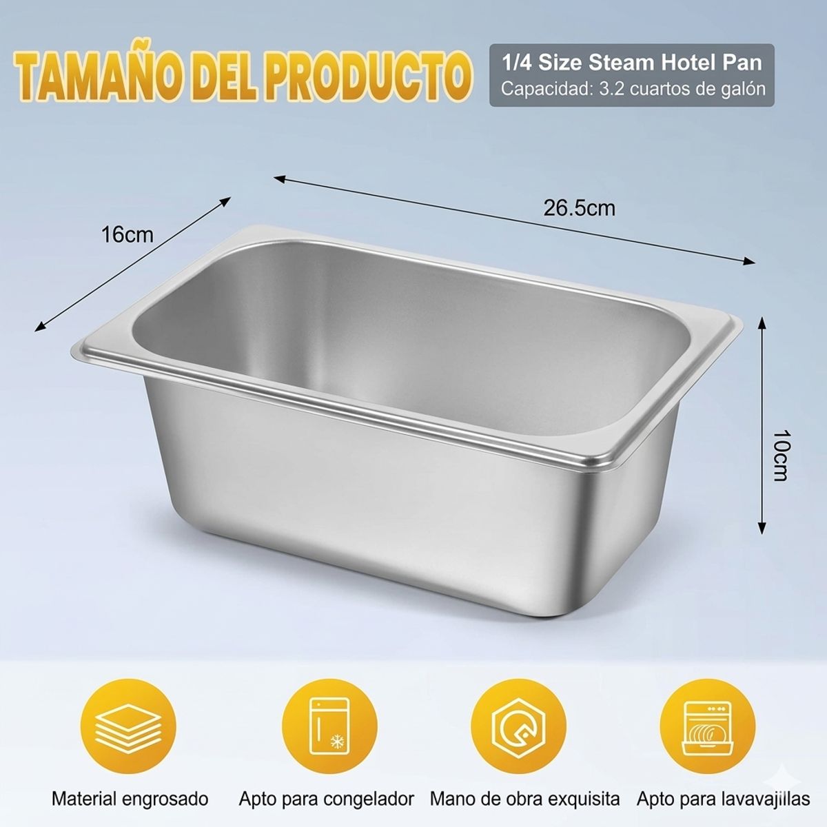 GENERICO - Pack 6 Deposito Gastronómico Acero 16 cm X 26.5 cm con Tapa