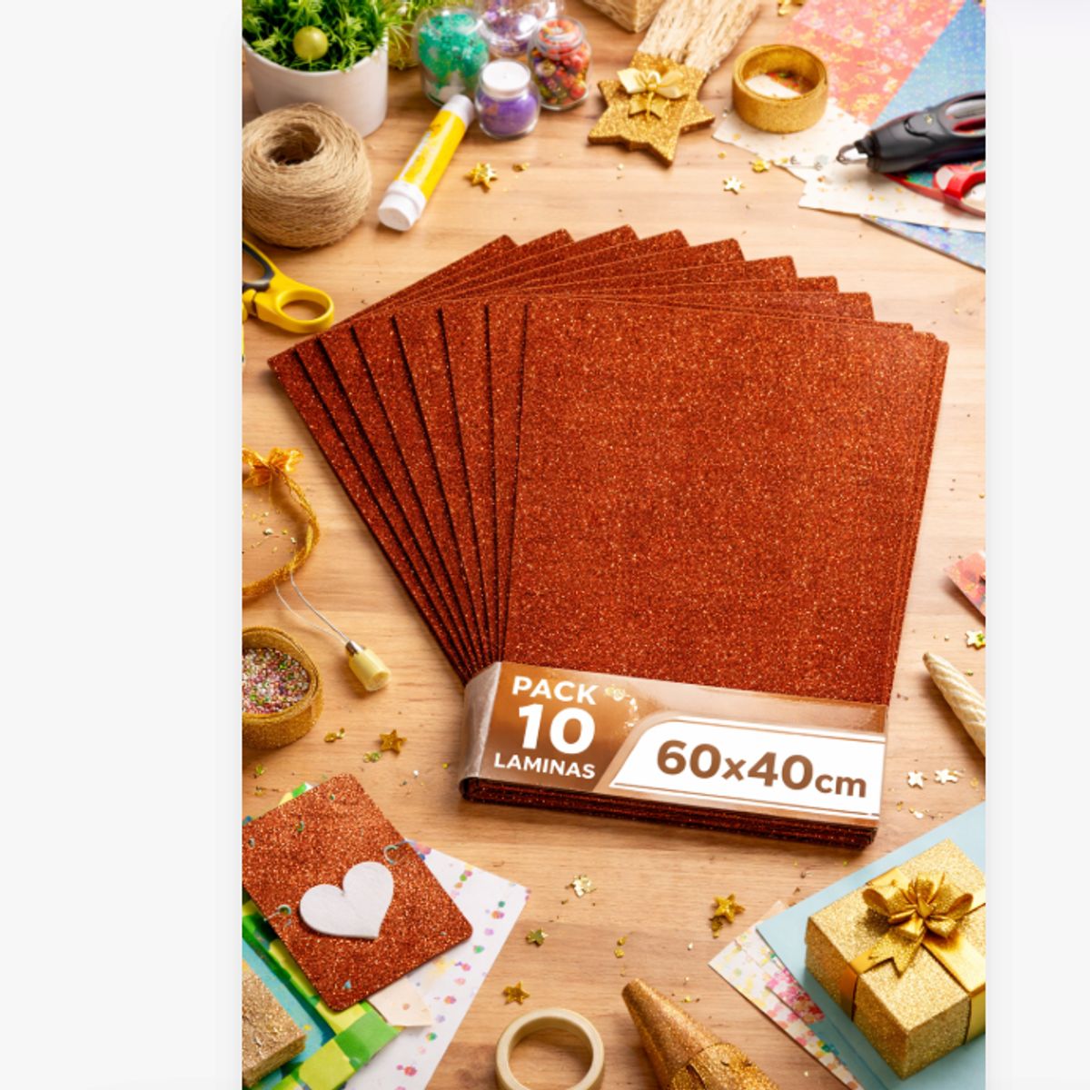 GENERICO - Goma Eva Glitter Cafe Brillo 60x40 Cm Pack 10