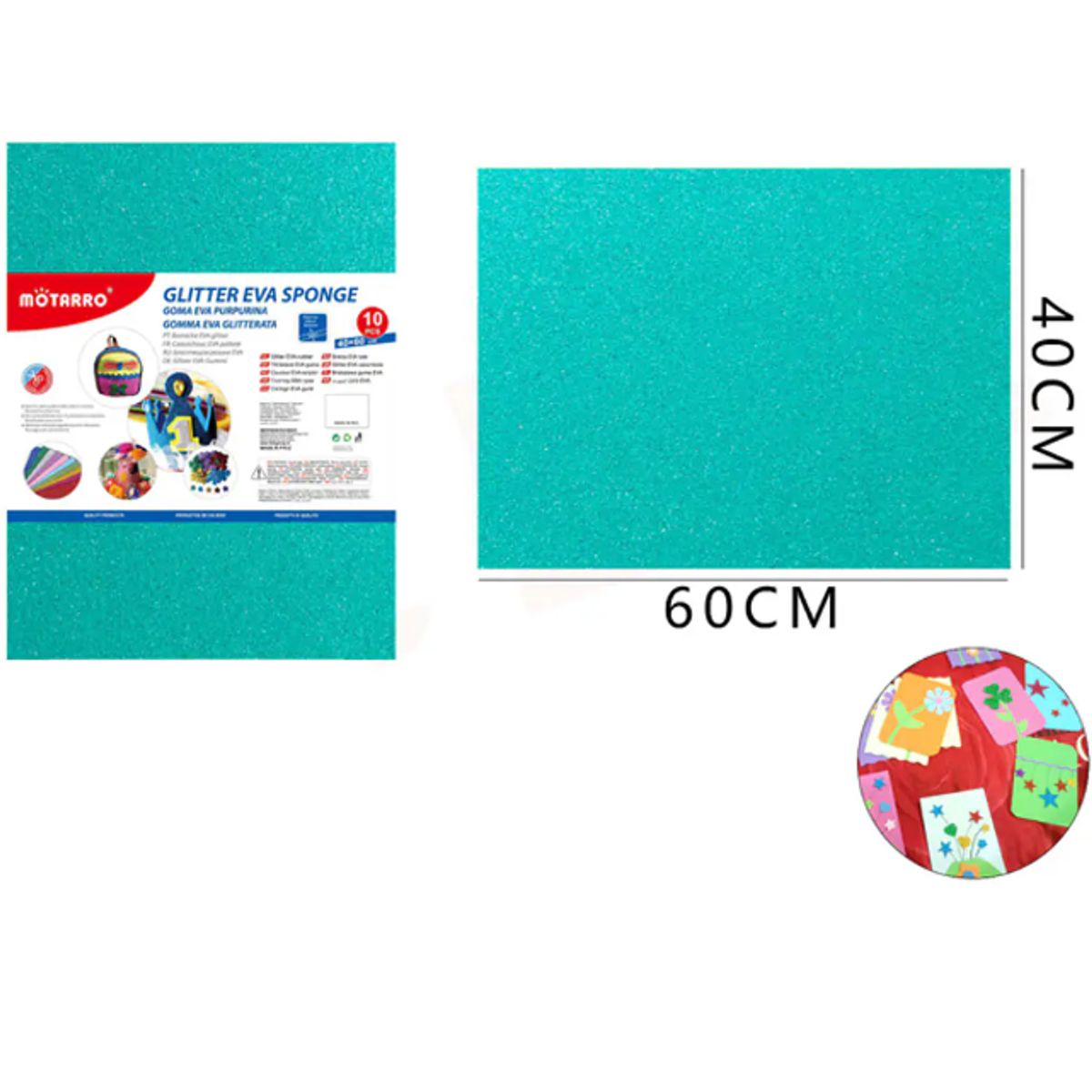 GENERICO - Goma Eva Glitter Verde Turquesa Brillo 60x40 Cm Pack 10