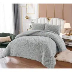 GENERICO - Plumón Gris 1 1/2 Plazas Diseño Trenzado, Polar + 1 Funda