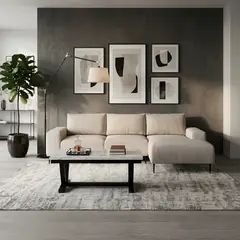 DANIELS - Living Sofá Seccional Derecho Moderno Beige Castelo + Mesa de Centro Mármol Blanca