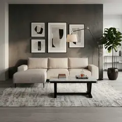 DANIELS - Living Sofá Seccional Izquierdo Moderno Beige Castelo + Mesa de Centro Mármol Blanca
