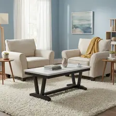 DANIELS - Living 2 Sillones Beige Moderno y Elegante New Charlotte + Mesa De Centro Moderna Mármol