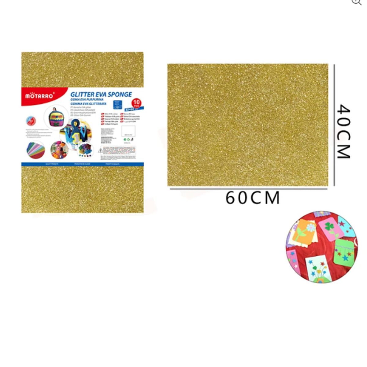 GENERICO - Goma Eva Glitter Dorado Brillo 60x40 Cm Pack 10