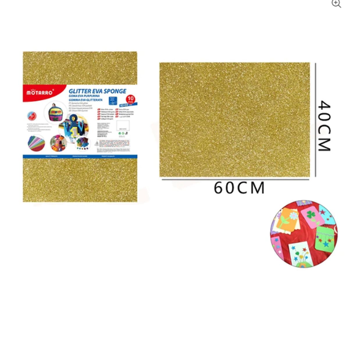 GENERICO - Goma Eva Glitter Dorado Brillo 60x40 Cm Pack 10