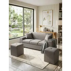 GENERICO - Sofa de 3 cuerpos con 2 puff gris lino