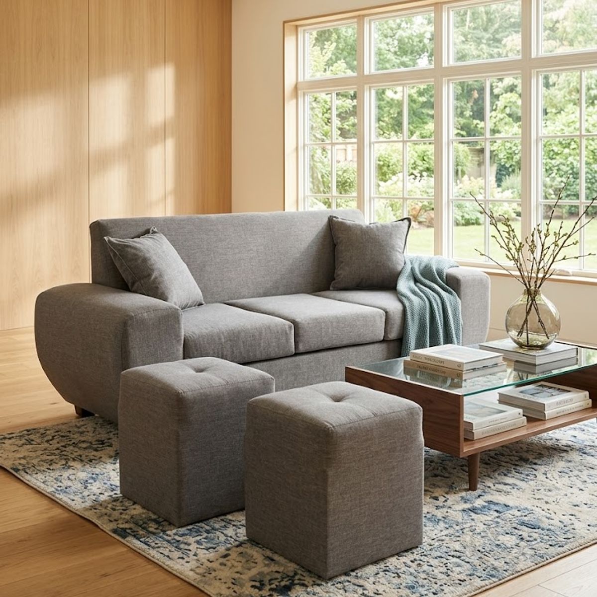 GENERICO - sofa de 3 cuerpos con 2 puff gris lino