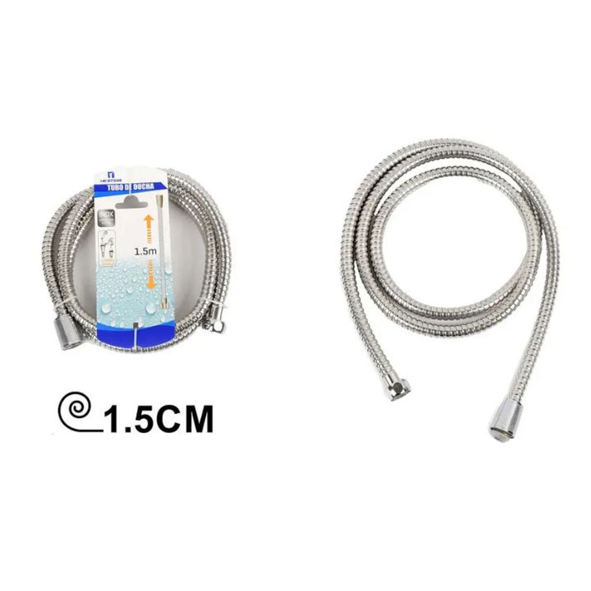 GENERICO - Manguera de Ducha Flexible 1,5 Metros - Acero Inoxidable - Doble Engatillado Reforzado Universal