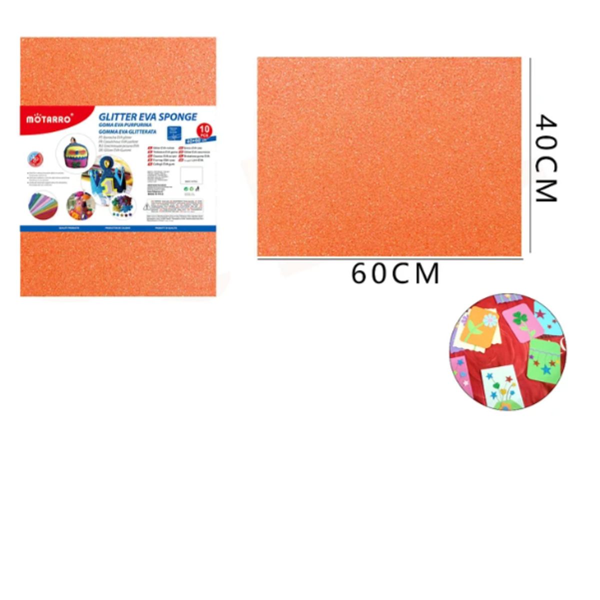 GENERICO - Goma Eva Glitter Naranja Brillo 60x40 Cm Pack 10