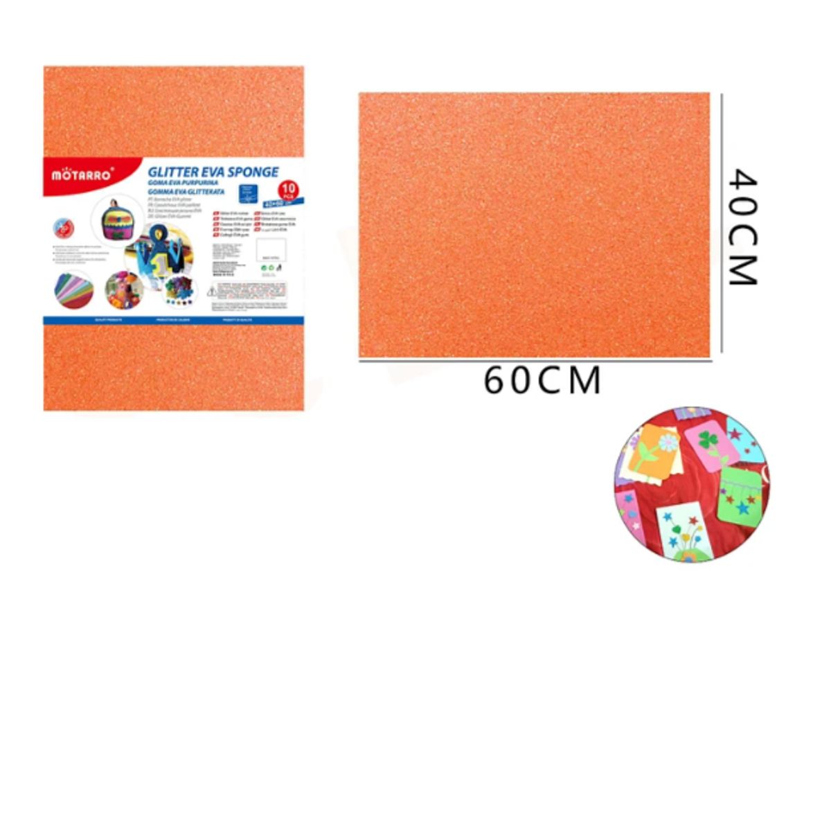 GENERICO - Goma Eva Glitter Naranja Brillo 60x40 Cm Pack 10