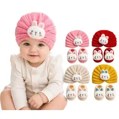 GENERICO - Set Turbante Bebé + Calcetines Conejo Invierno