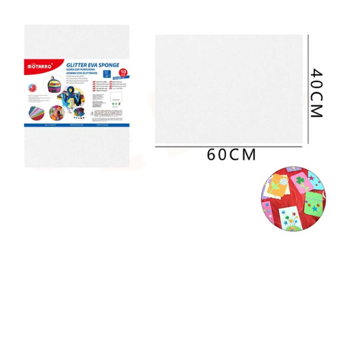 GENERICO - Goma Eva Glitter Blanco Brillo 60x40 Cm Pack 10
