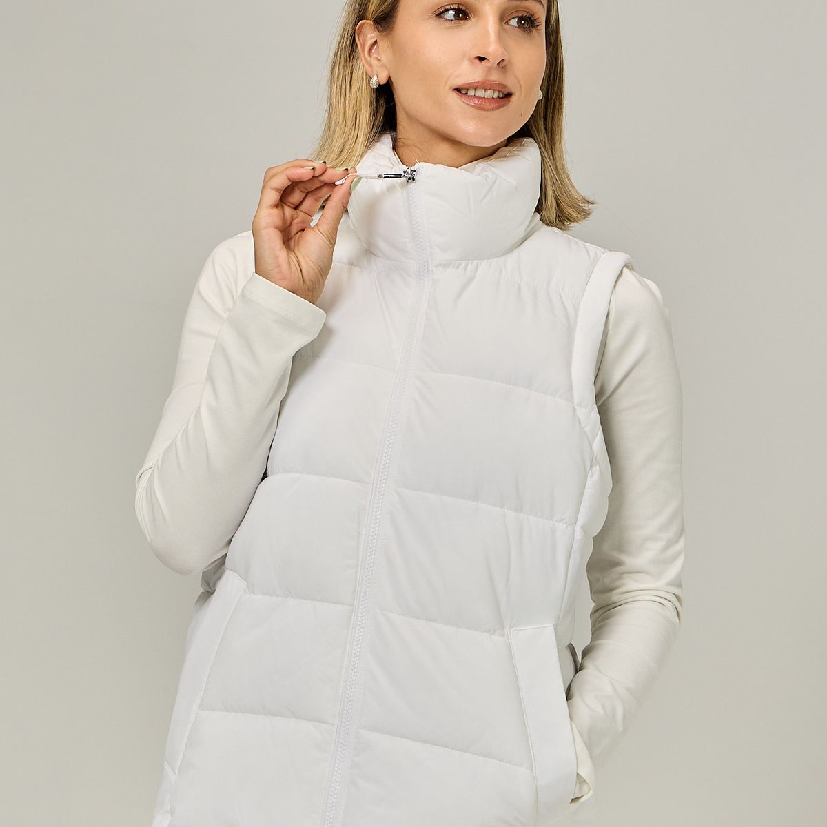 TOMMY HILFIGER - Parka Vest De Cuello Alto Blanco Tommy Hilfiger