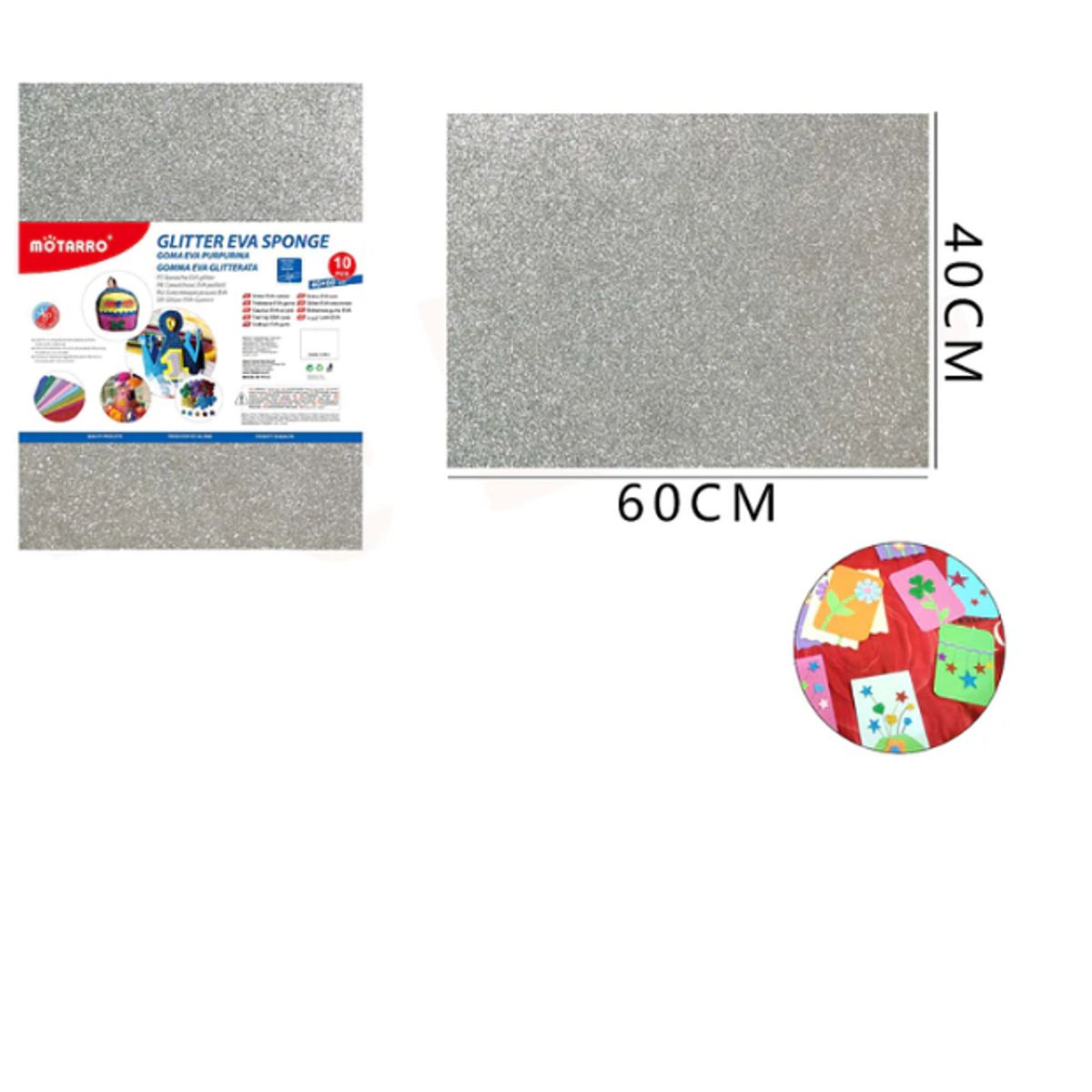 GENERICO - Goma Eva Glitter Plateado Brillo 60x40 Cm Pack 10