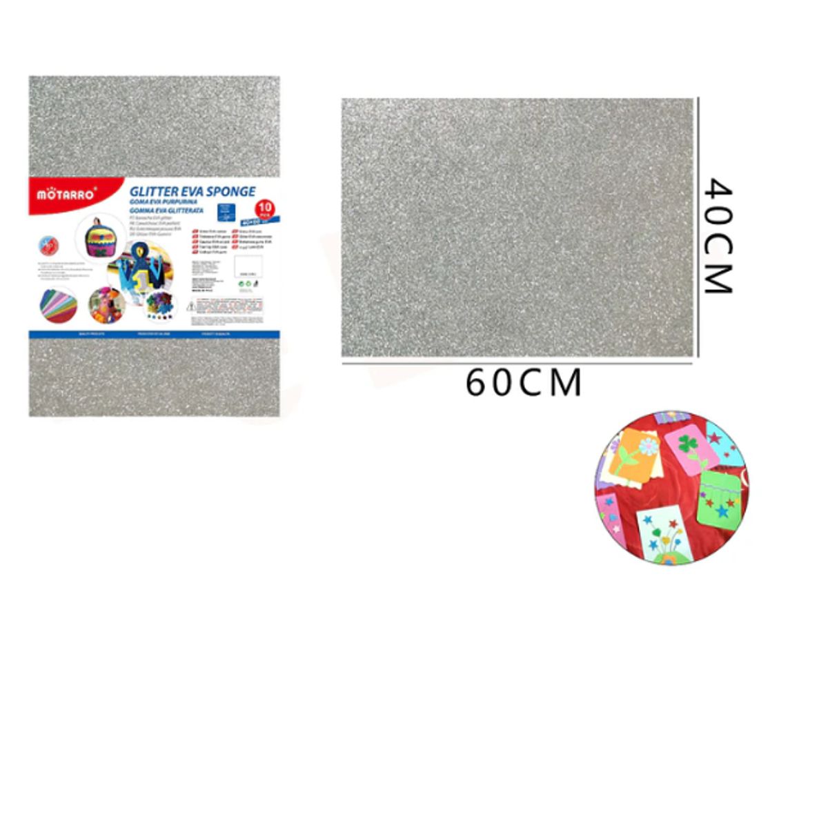 GENERICO - Goma Eva Glitter Plateado Brillo 60x40 Cm Pack 10