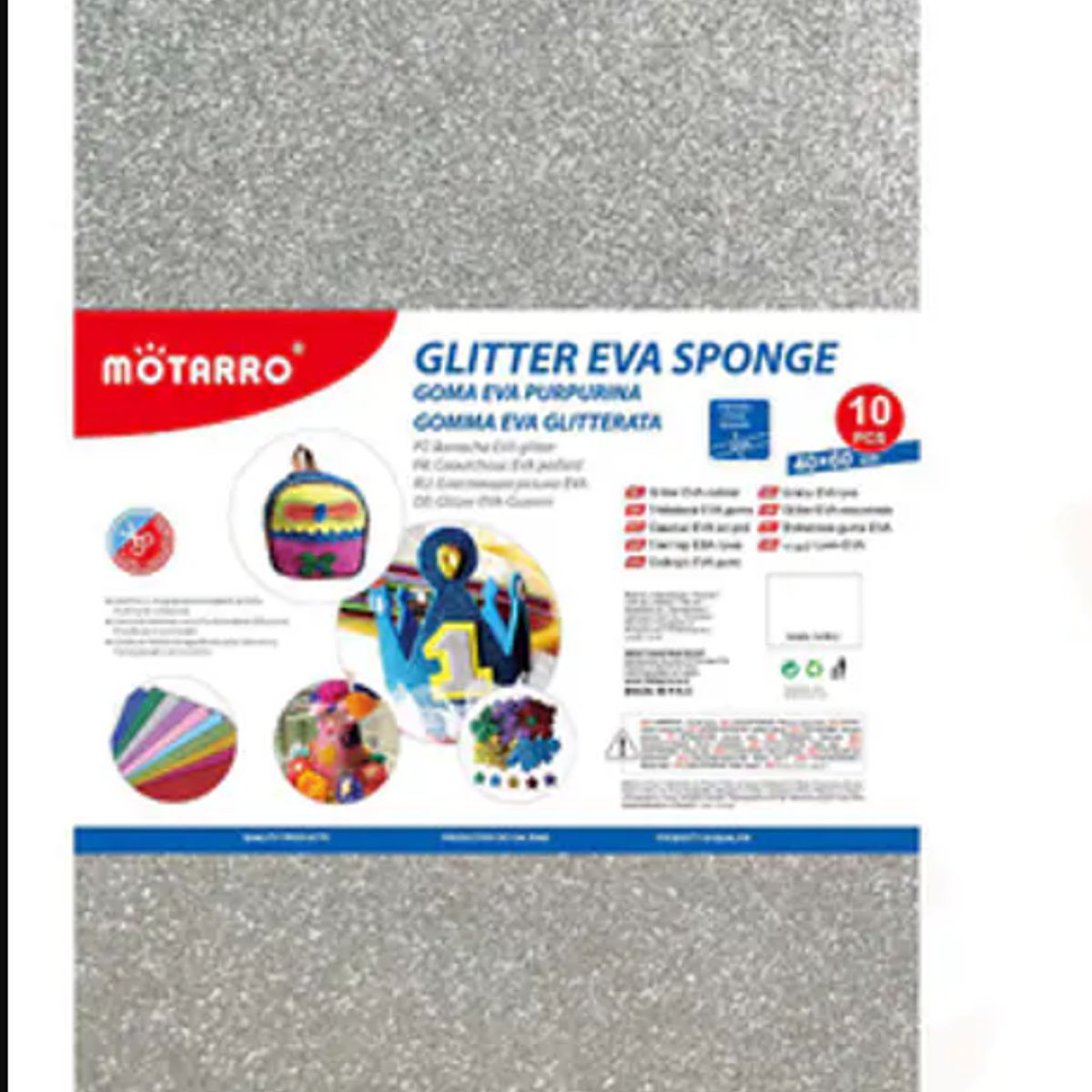 GENERICO - Goma Eva Glitter Plateado Brillo 60x40 Cm Pack 10