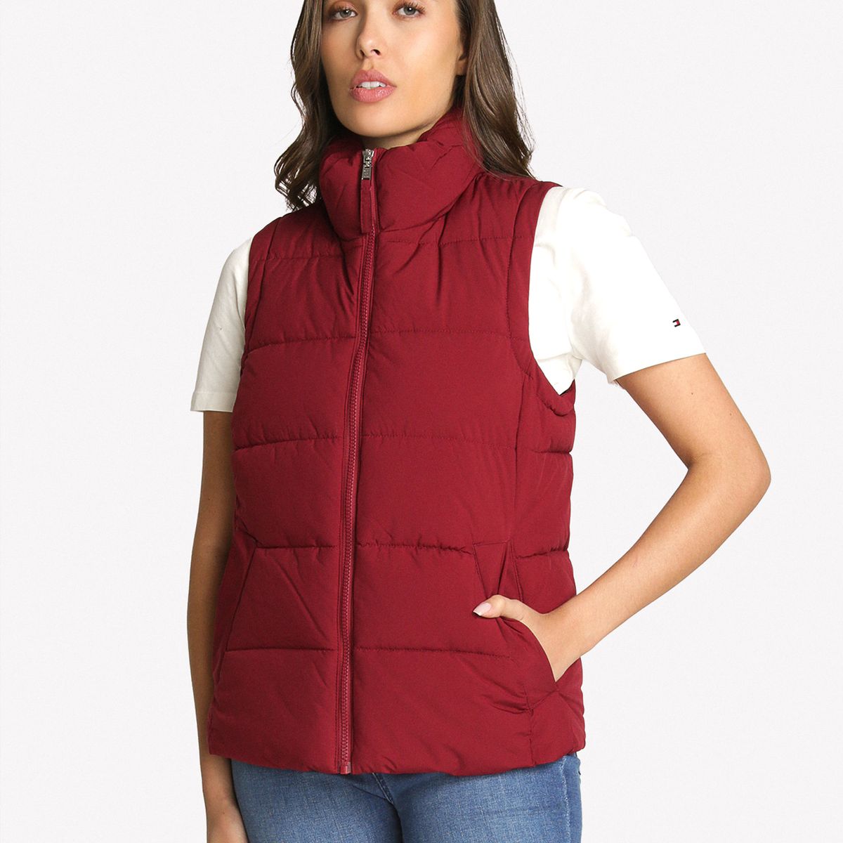 TOMMY HILFIGER - Parka Vest De Cuello Alto Burdeo Tommy Hilfiger