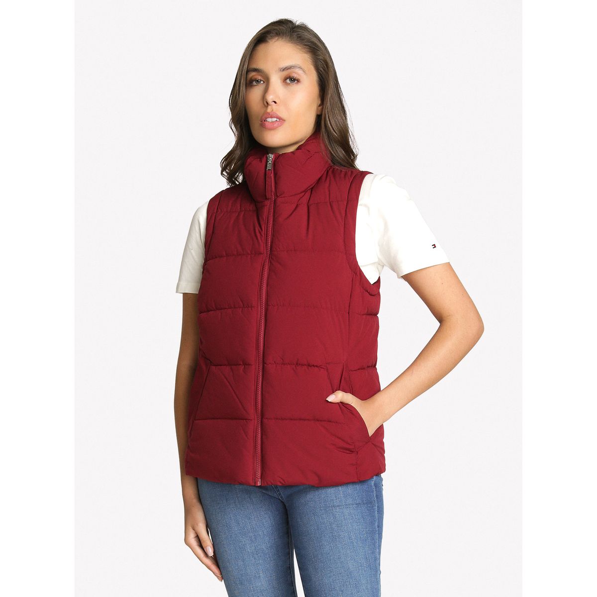 TOMMY HILFIGER - Parka Vest De Cuello Alto Burdeo Tommy Hilfiger