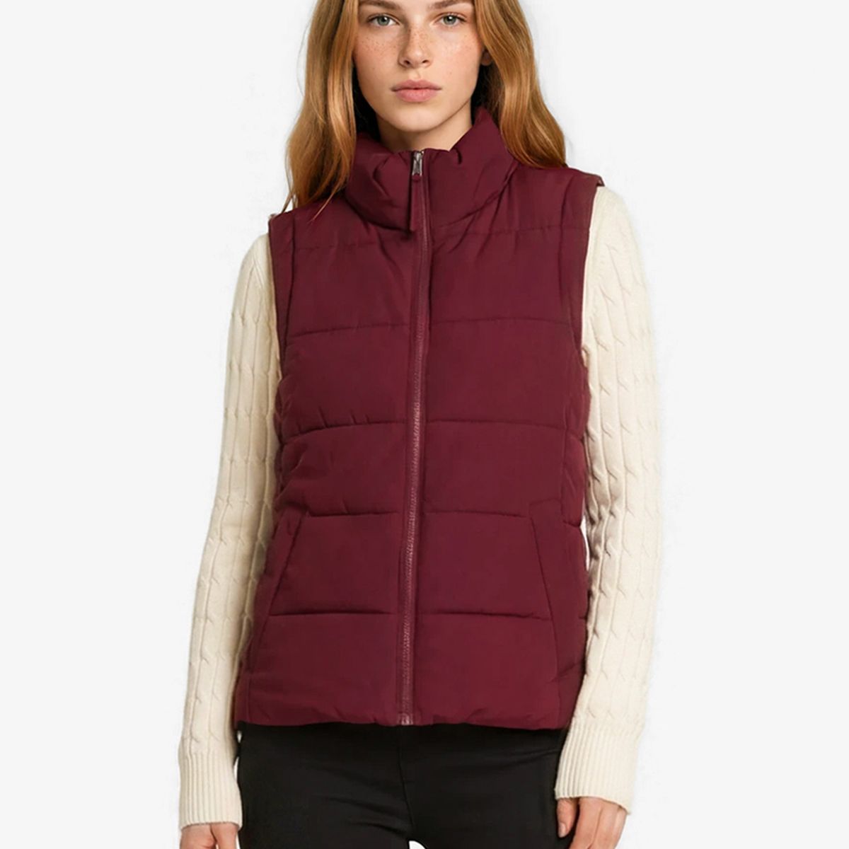 TOMMY HILFIGER - Parka Vest De Cuello Alto Burdeo Tommy Hilfiger