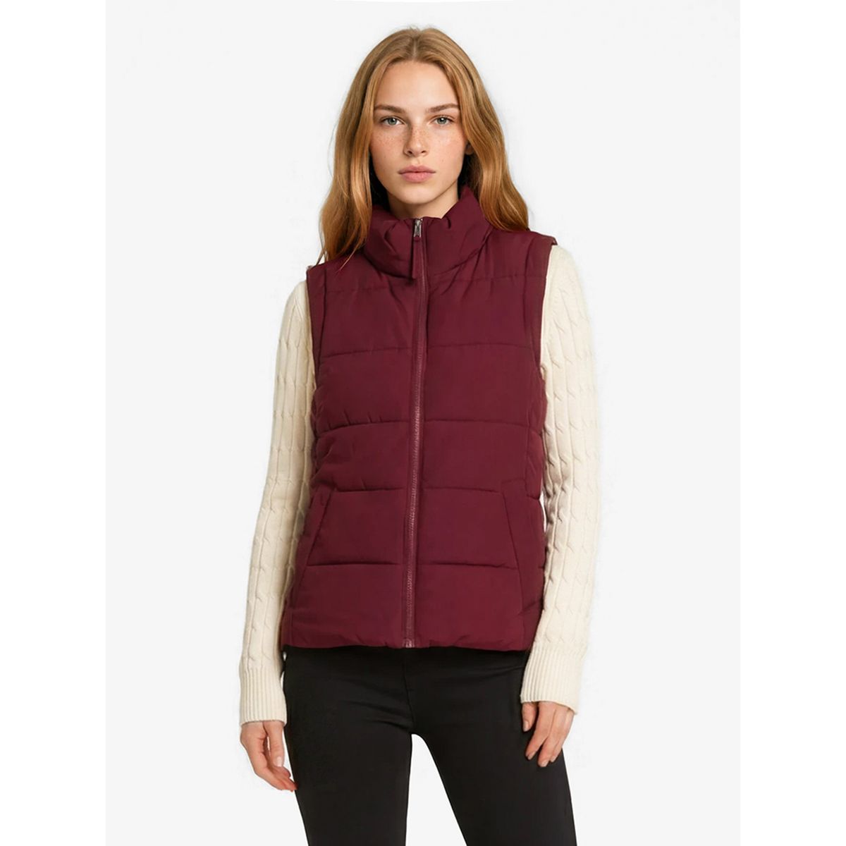 TOMMY HILFIGER - Parka Vest De Cuello Alto Burdeo Tommy Hilfiger