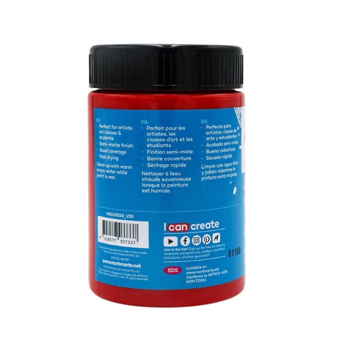 MONT MARTE - Pintura Acrílica 300ml Rojo Brillante