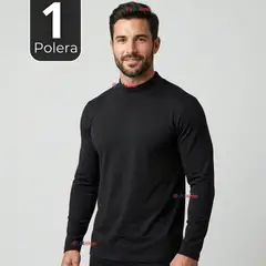 UTILISIMO - Camiseta Polera Bambú Primera Capa Cuello Beatle Manga Larga Negro Hombre