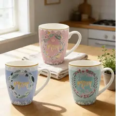 GENERICO - Set x3 Tazón De Cerámica Día De La Madre Mamá Diseño Floral