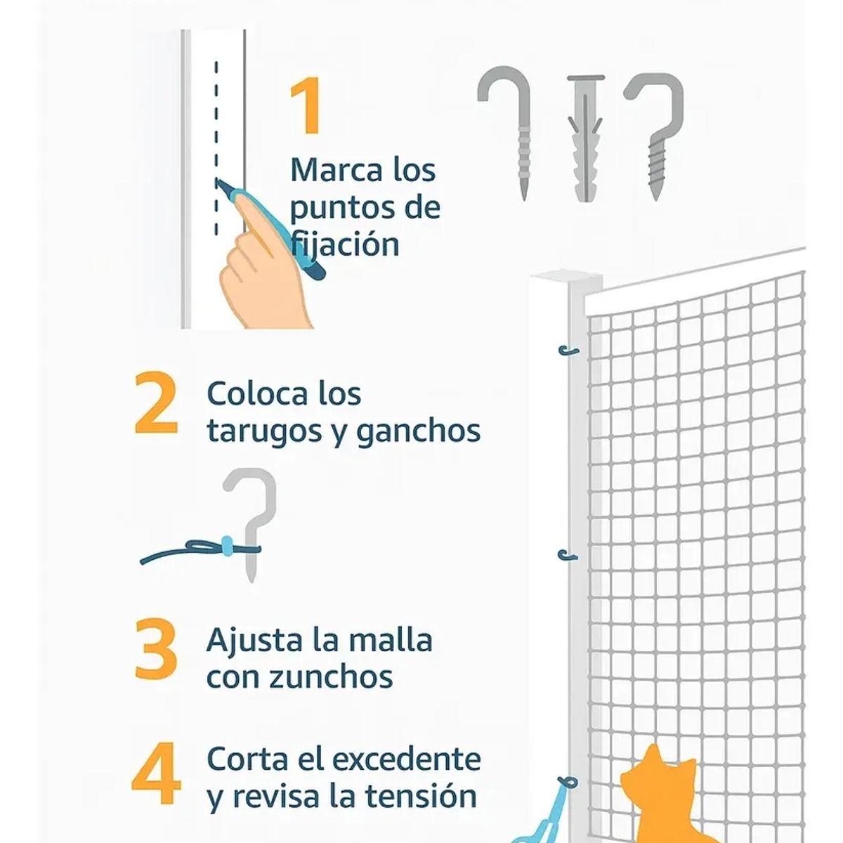 GENERICO - Malla Balcon Anticaidas 4x3 Mts Gatos Alta Resistencia Hogar Seguro Blanco Discreto Balcon Seguridad
