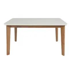 BROOKMAN - Mesa Comedor 130x80x75 cm Cubierta Piedra Sinterizada Blanca Base Madera Sólida Walnut