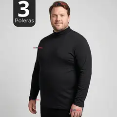 UTILISIMO - Pack 3 Camisetas Poleras Bambú Primera Capa Cuello Beatle Manga Larga Negro Hombre