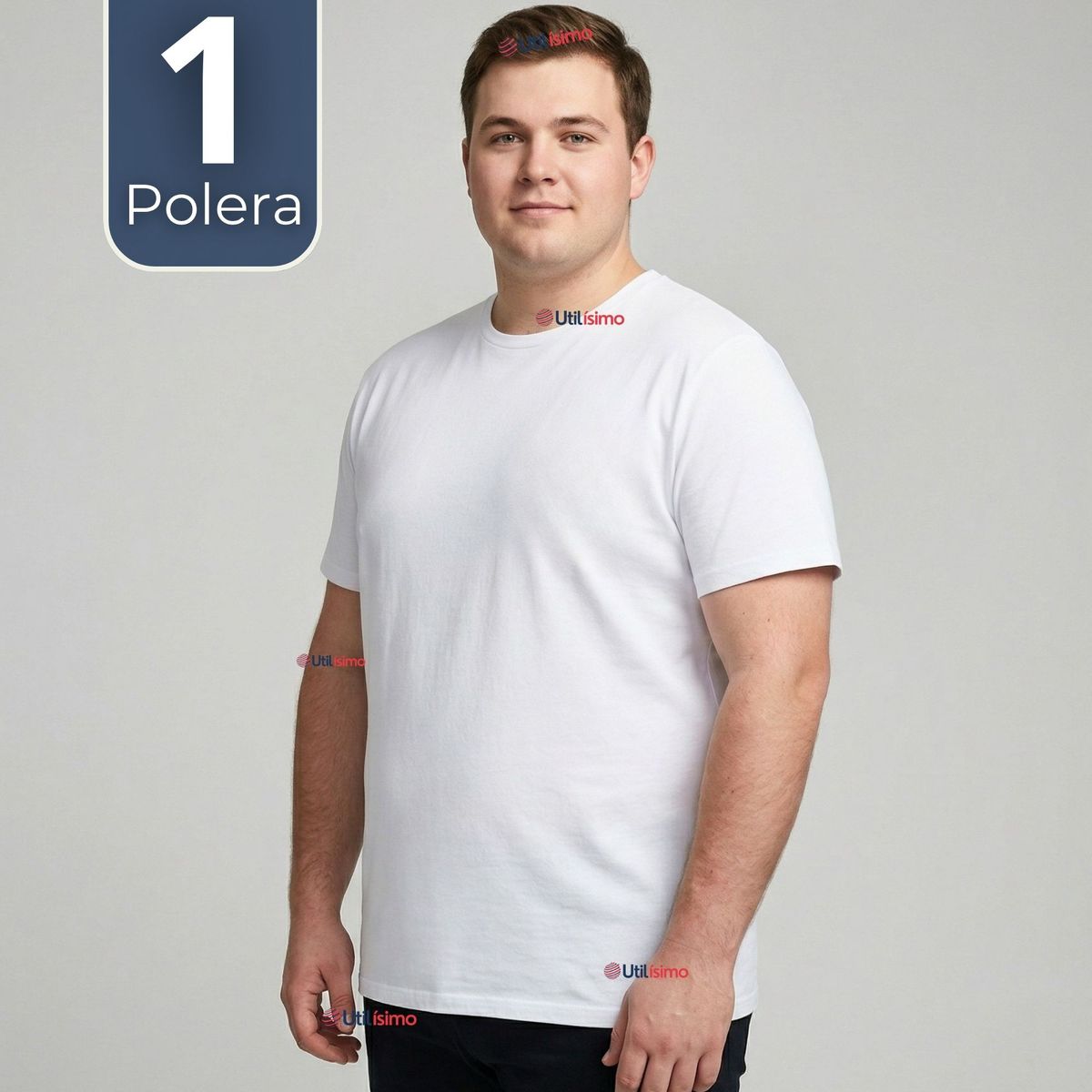 UTILISIMO - Camiseta Polera Algodón Primera Capa Manga Corta Blanco Hombre