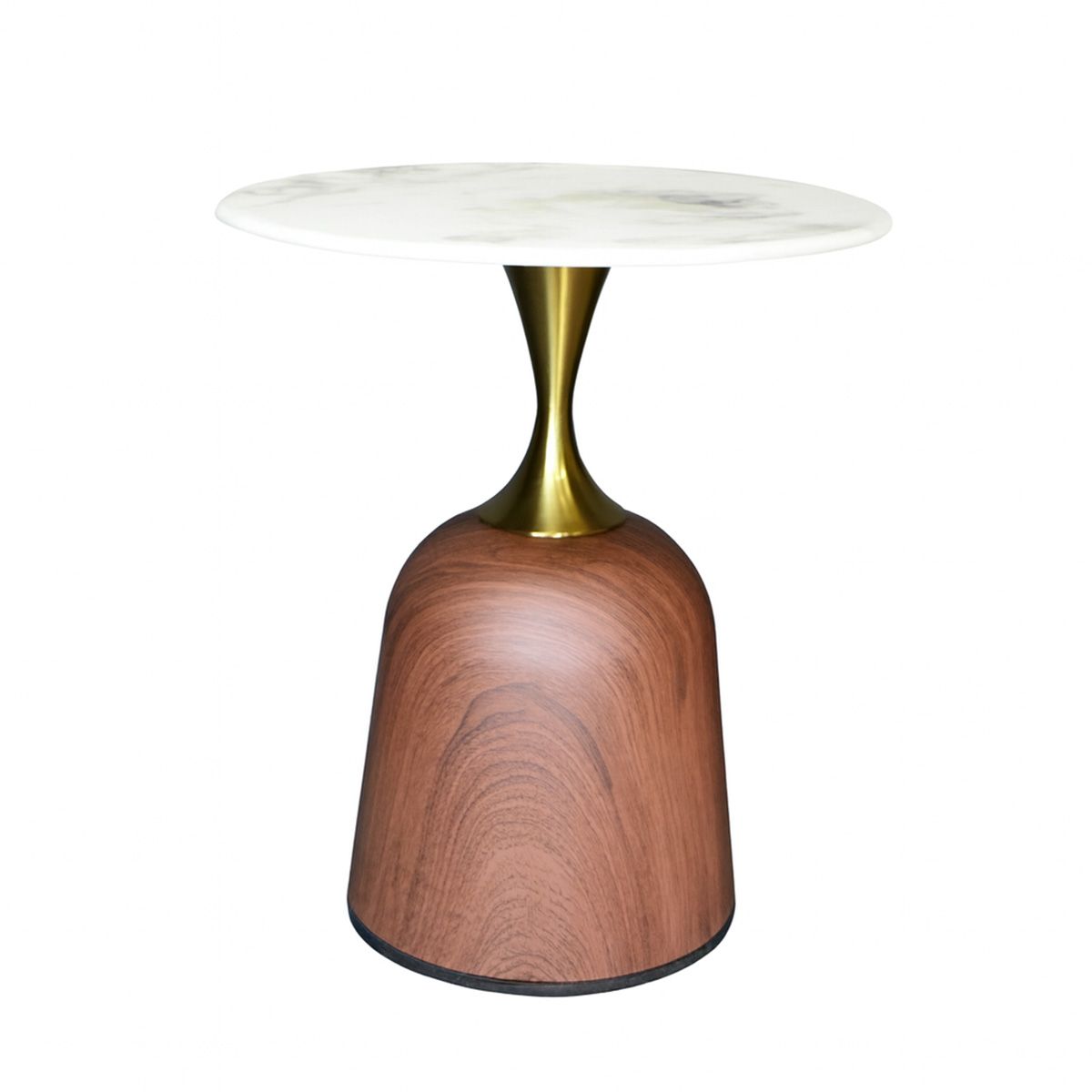 BROOKMAN - Mesa de Centro Loaiza Cubierta Piedra Sinterizada Blanca Base Fierro Acabado Walnut 50x50x60CM