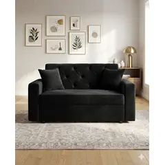 GENERICO - Sofa de 2 cuerpos negro felpa 1.40x70