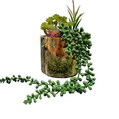 GENERICO - Macetero decorativo Minimalista Dorado Elegante con planta artificial