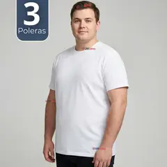 UTILISIMO - Pack 3 Camisetas Poleras Algodón Primera Capa Manga Corta Blanco Hombre