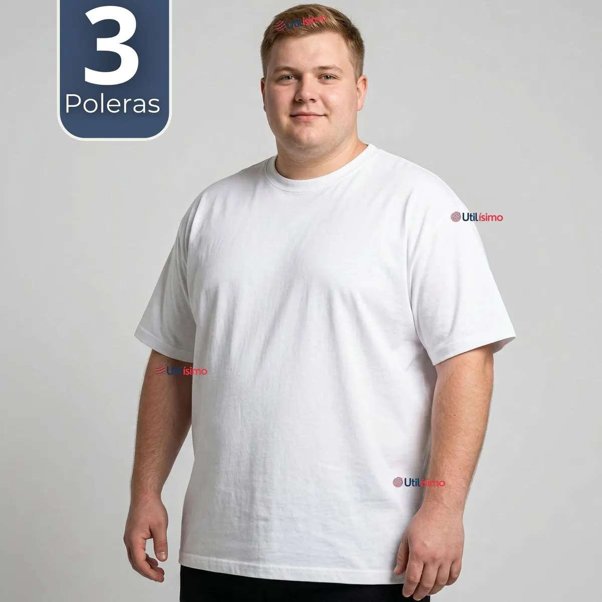 UTILISIMO - Pack 3 Camisetas Poleras Algodón Primera Capa Manga Corta Blanco Hombre
