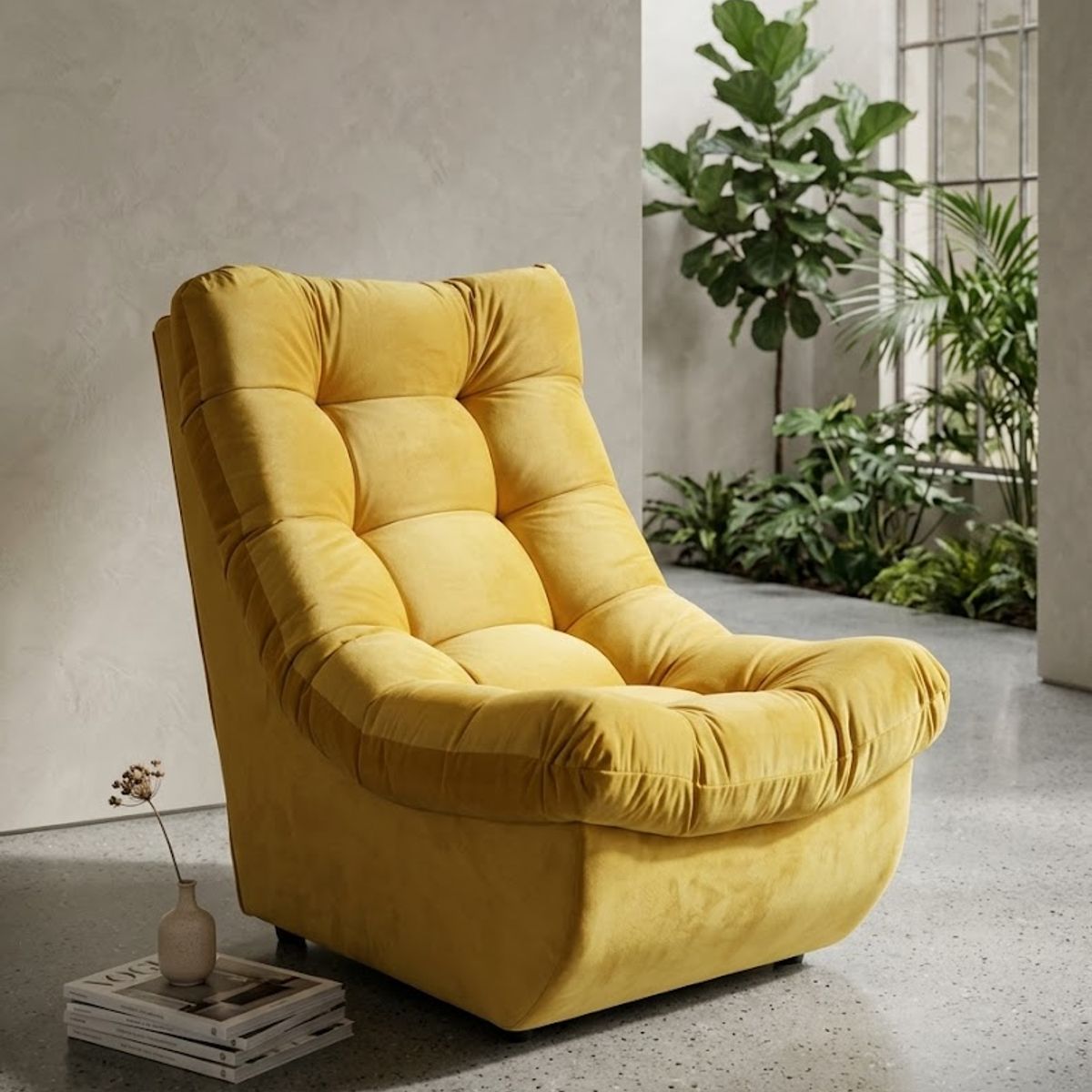 GENERICO - Sofa descanso curvo amarillo felpa