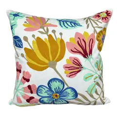 ALMA & DECO - Set 2 Fundas para Cojín Bordado Flor Turquesa Mostaza 45x45 cm
