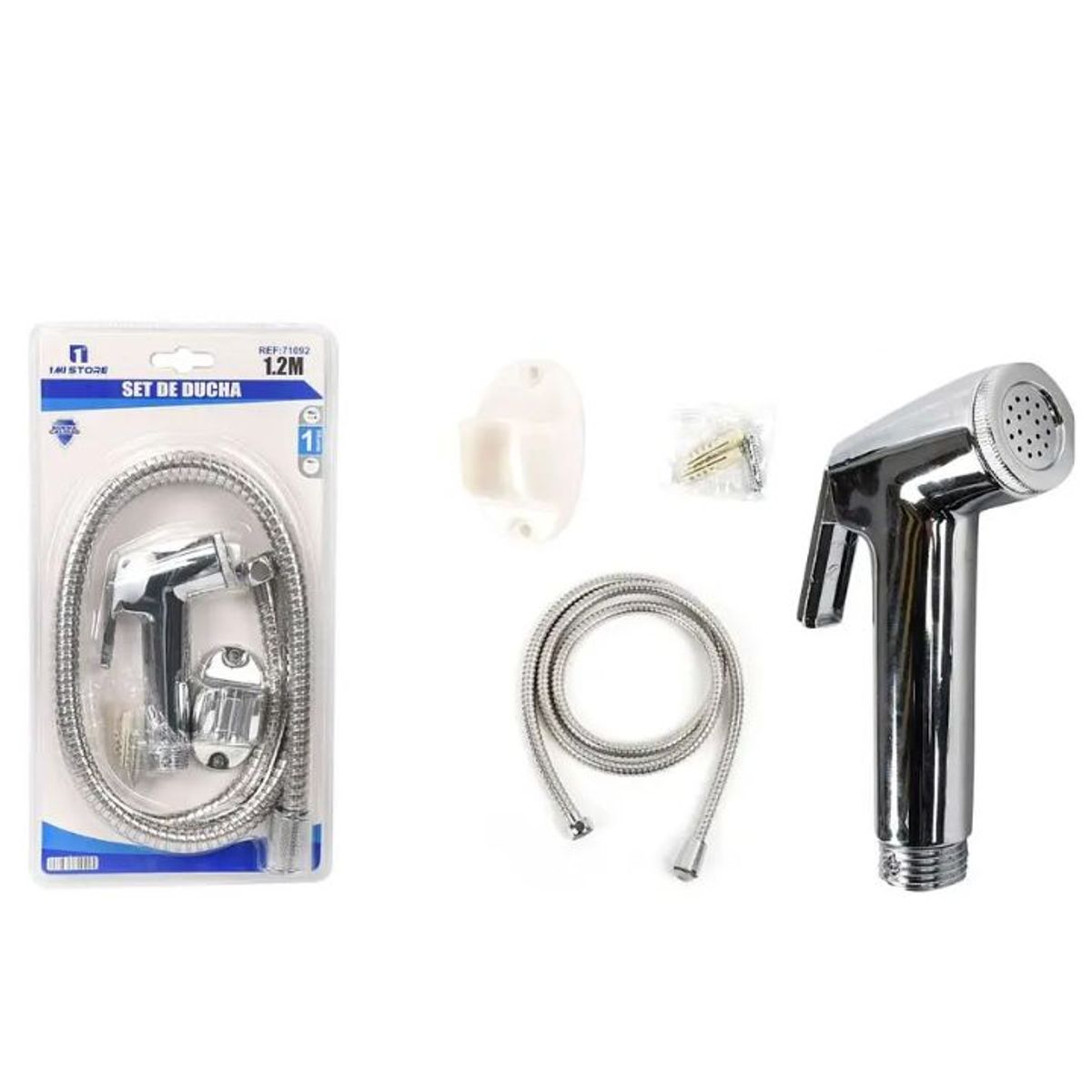 GENERICO - Kit de Ducha de Mano con Gatillo - Manguera Acero Inoxidable 1.2m - Soporte y Fijaciones