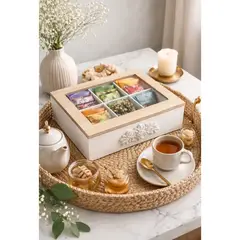 GENERICO - Caja Organizadora De Té 6 Compartimentos Con Tapa Vidrio