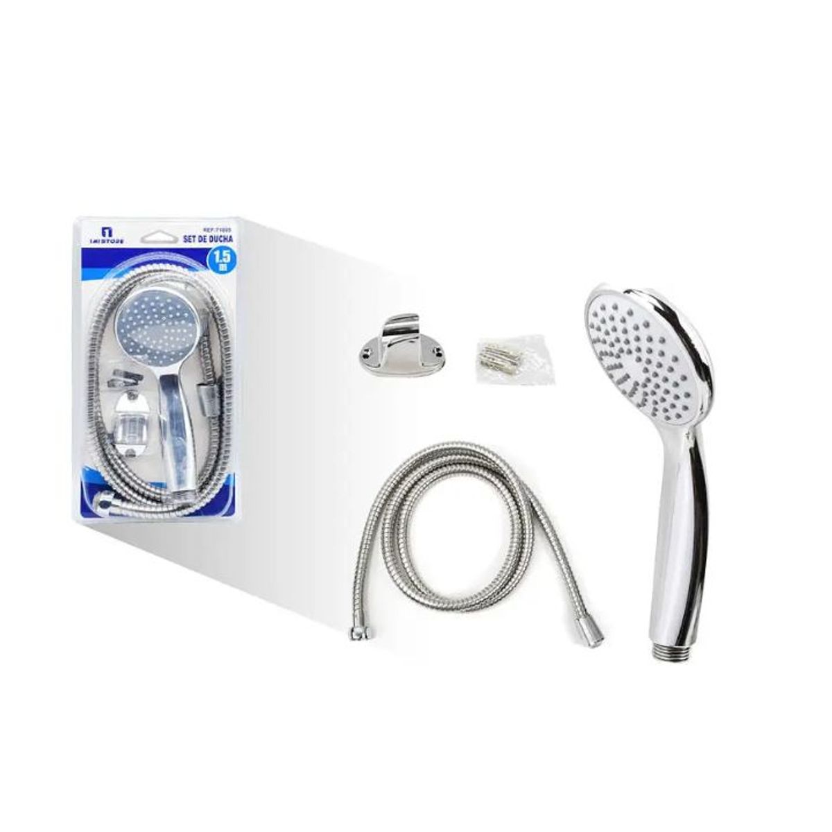 GENERICO - Set De Ducha De Mano Completo - Cabezal 8 cm x 19.5 cm - Manguera Acero Inoxidable 1.5m