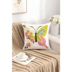 ALMA & DECO - Set 2 Fundas para Cojín Bordado Mariposa Primaveral 45x45 cm