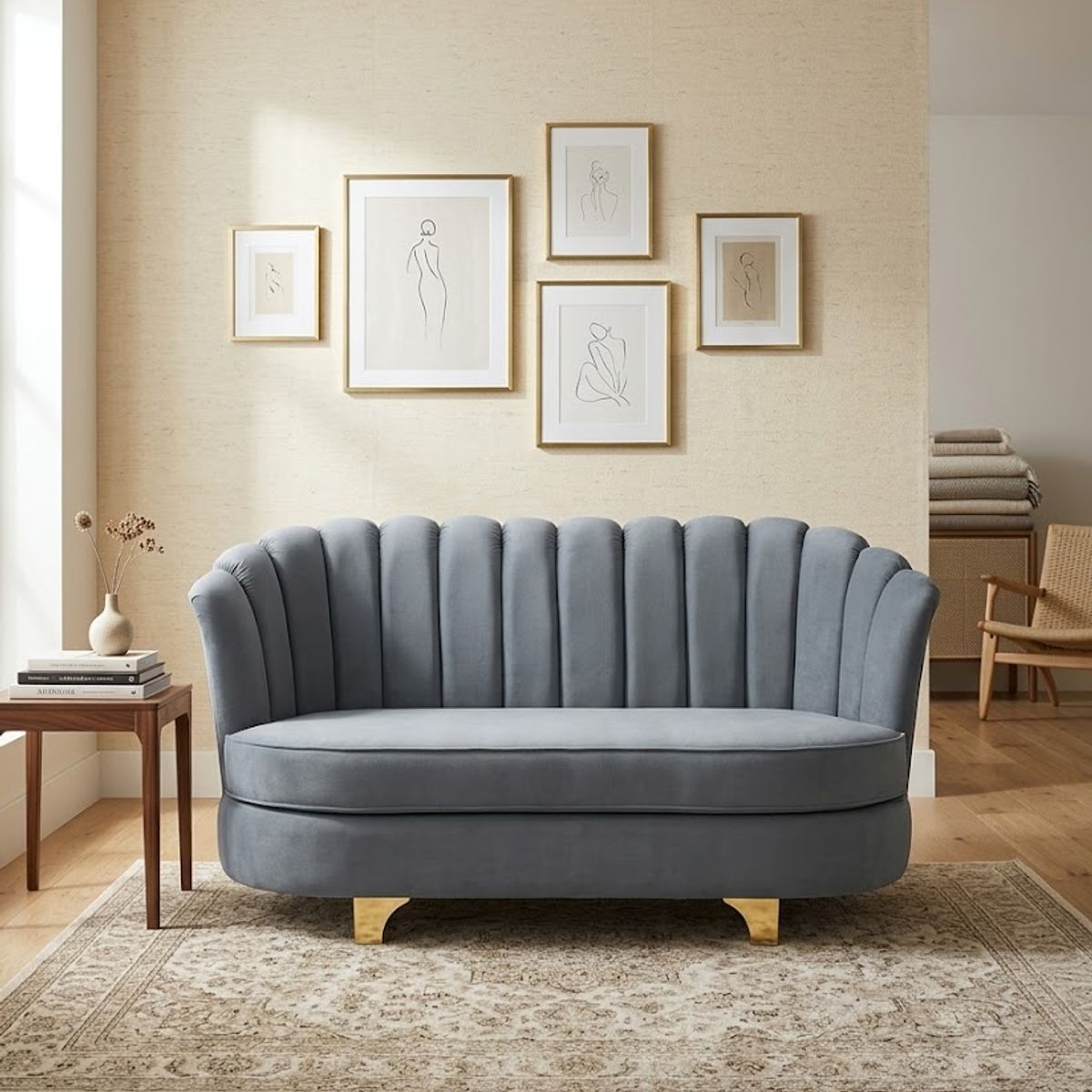 GENERICO - sofa 3 cuerpo petalo gris felpa