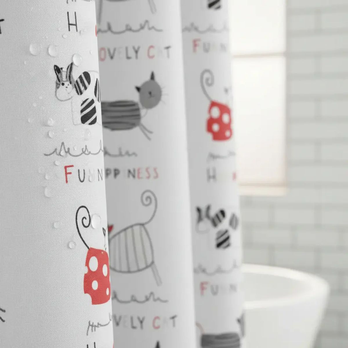 GENERICO - Cortina De Baño Gatos Impermeable 180x180cm Con Ganchos