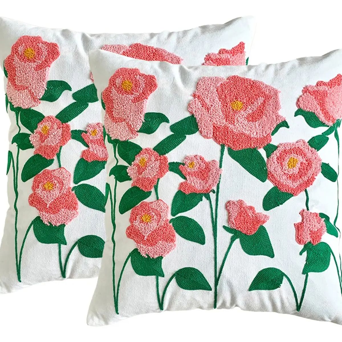 ALMA & DECO - Set 2 Fundas para Cojín Bordado Jardin de Rosas 45x45 cm